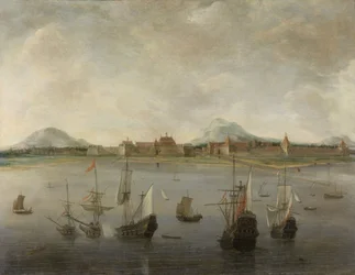 サラク、パンゲランゴ、ゲデの山脈が広がるバタビアの景色。 1640-76